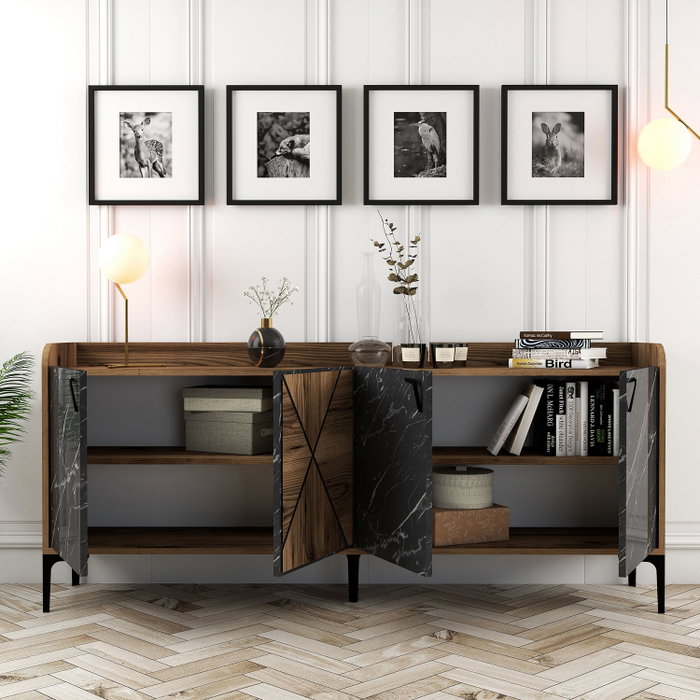 Hanah Home Venedik Consola Nogal y Negro Mármol Hanah Home Venedik Consola Nogal y Negro Mármol